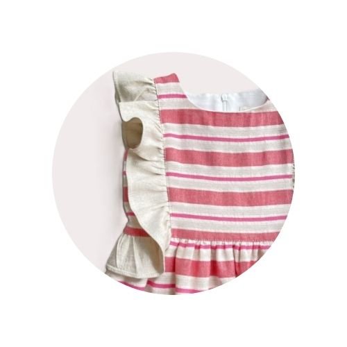 07 vestido infantil listrado babado lateral liso azul