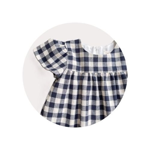 04 vestido infantil manga aba xadrez vichy azul marinho