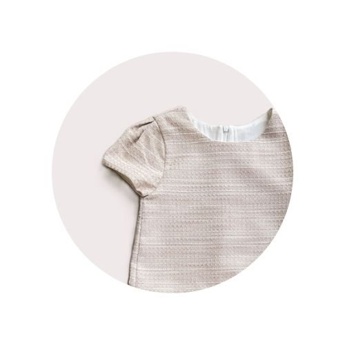 02 vestido infantil tweed manga prega rosa