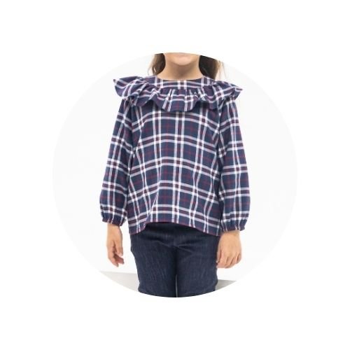04 bata infantil flanela xadrez pala babado azul