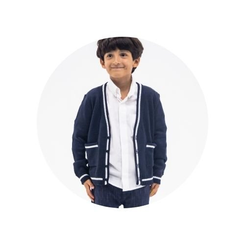 06 cardigan tricot infantil decote v e bolsos azul marinho