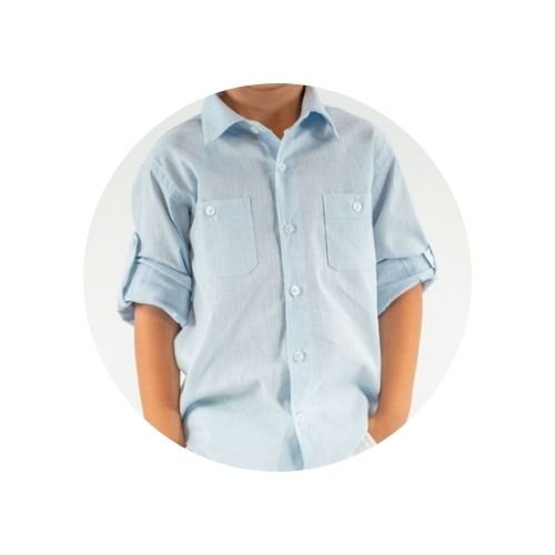 06 camisa infantil bolsos linho com martingale azul