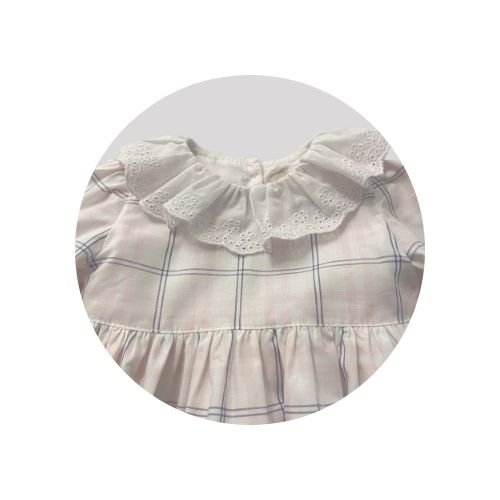 11 vestido bebe gola bordado ingles vichy bege