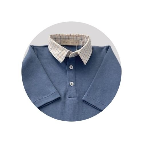 04 body polo bebe ml gola bico tricoline algodao egipcio azul