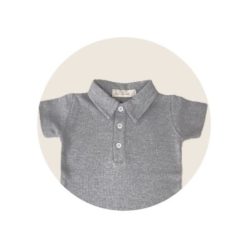01 body polo bebe masculino manga curta algodao egipcio cinza