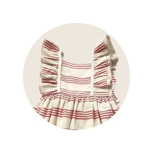 06 vestido infantil costas babados e laco listrado vermelho