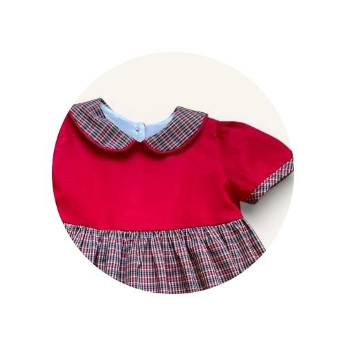 01 vestido bebe gola redonda tricoline xadrez vermelho