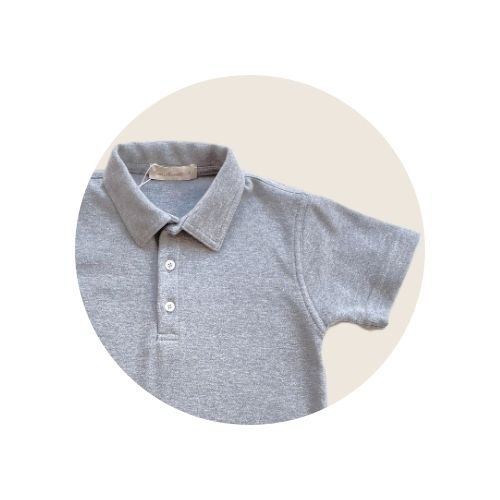 02 polo infantil curta suedine mescla cinza