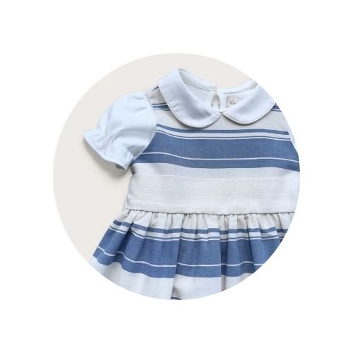 05 vestido infantil listrado faixa lisa azul